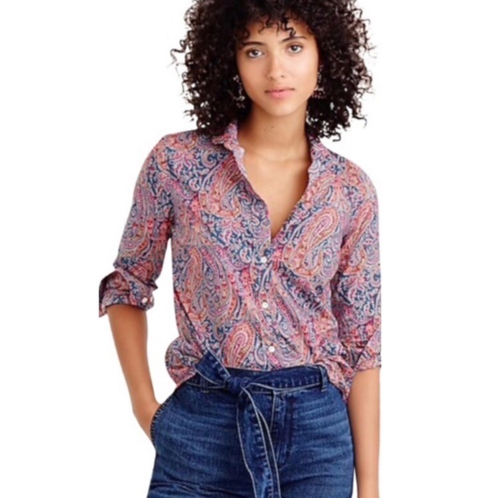 J. Crew Liberty of London Button Up Felix Isabella print size 4 paisley maroon
